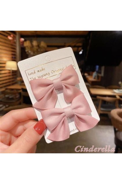Set of 2 Children's Satin Bow Clips Pink - Ribbon Bow Clip Hair Clip