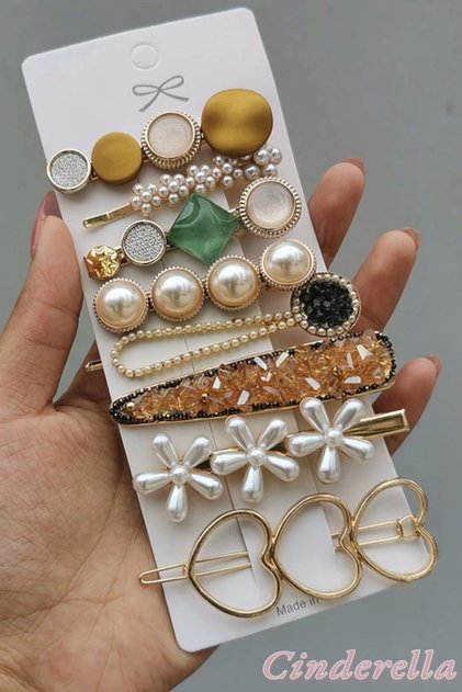 Special 8-Piece Women's Nested Heart Pearl Rhinestone Hairpin Set - New Season Collet Snap Clip Side Hair Clip