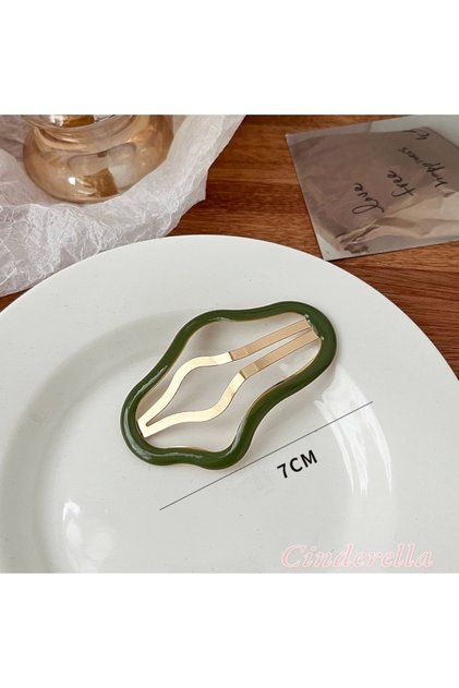 2-Piece Women's Fashion Snap-Fastened Metal Side Hair Clip, 7cm Green - New Season Side Snap Button Clip
