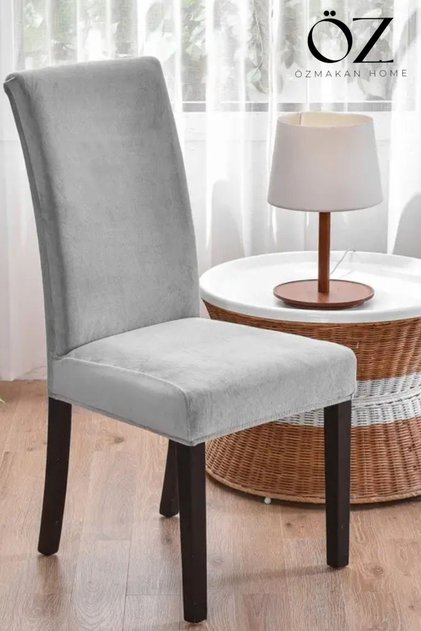 Chair Cover Gray Color Washable Elastic Velvet Fabric Chair Cover 1 Piece