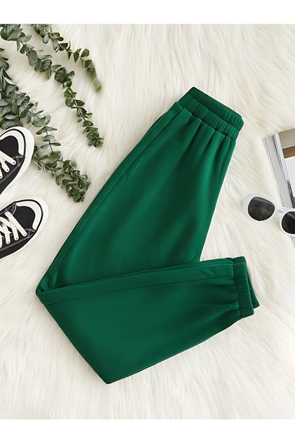 Unprinted Jogger Pants Sweatpants - Elasticated High-Waist