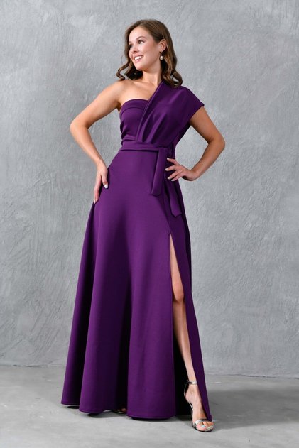 Women's Belted One-Shoulder Dalgıç Kumai New Season Maxi Dress 582754