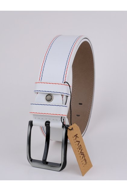 4.5 cm White Stitched Faux Belt