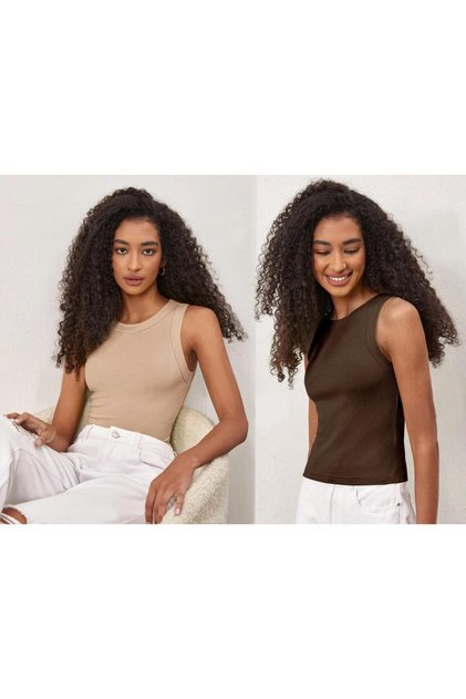Women's 2 Pack Ribbed Halter Neck Knitted Undershirt T-Shirt