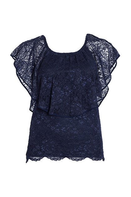 Gathered Collar Lace Blouse
