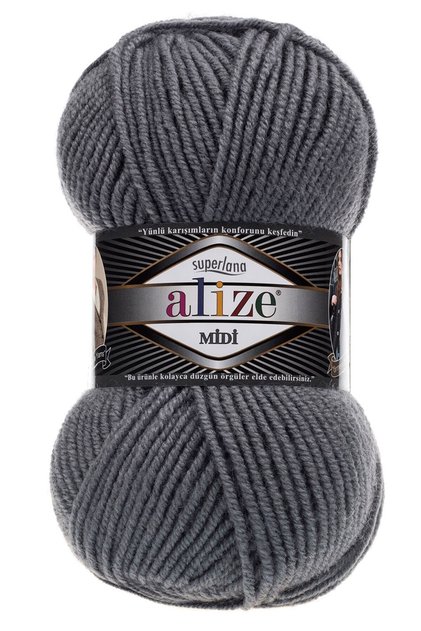 Superlana Midi (Thin) Knitting Yarn - 87 Charcoal Gray - 100 Gr. 170 Meters. Ip