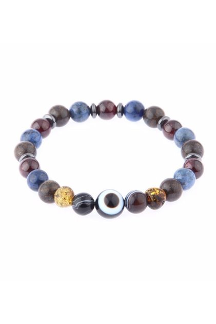 Certified Natural Stone Bracelet - Amber,lal Stone,dumortieritis,eye Agate,bronzeitis