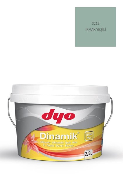 Dinamik Silikonlu Silinebilir Ipek Mat Iç Cephe Duvar Boyası 3212 Irmak Yeşili 2,5 Lt