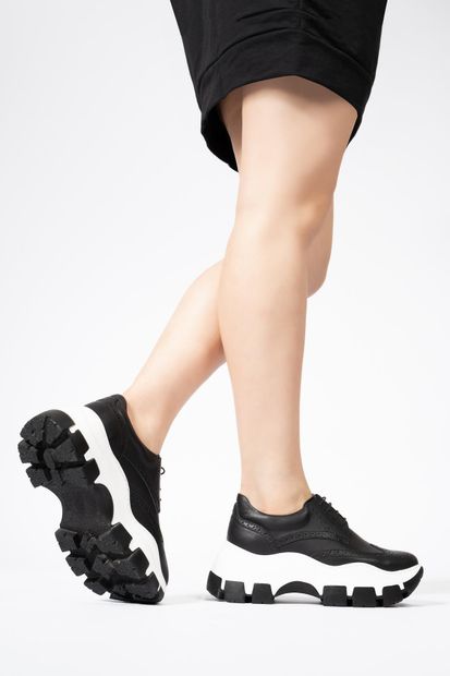 CZ London Kadın Siyah Hakiki Deri Sneaker Kalın Tabanlı Spor Ayakkabı - 6