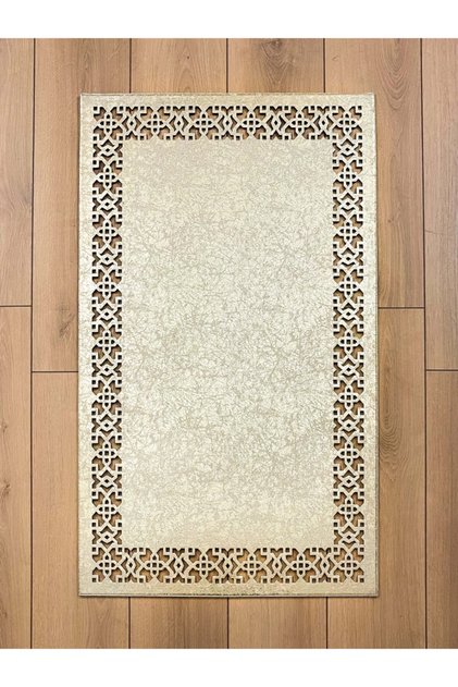 Ottoman Light Gold Deri, Kaymaz Taban, Yıkanabilir, Dekoratif Lüks Halı