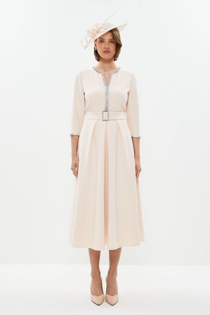 Premium Embellished Notch Neck Dress with Belt Bcc01811