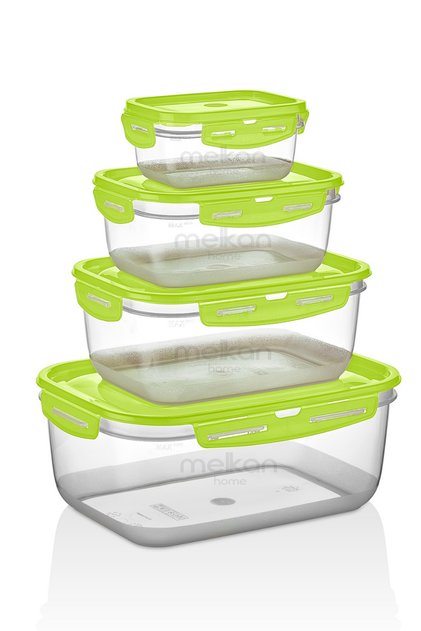 Set of 4 Leak-Proof Rectangular Storage Containers with Silicone Seals |   Air & Water Proof |   Food Storage Container