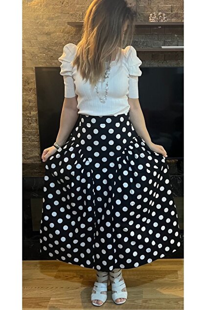 Cardella Polka Dot Poplin Long Pocket Skirt- Trendyol