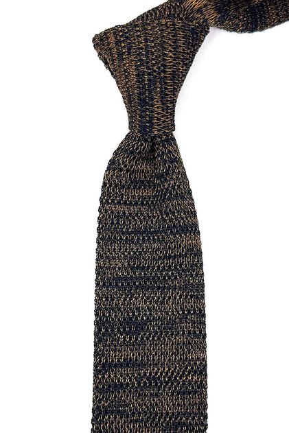 Yellow - Navy Blue Grizzled Knitted Tie ARR8366