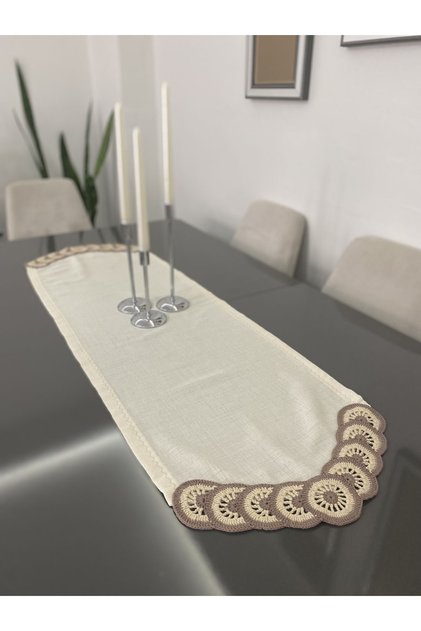 Knitted Patterned Linen Fabric Runner 40x125 Cm