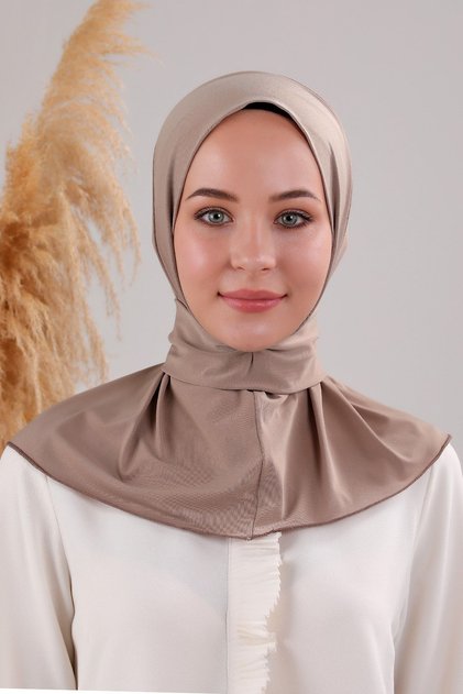 Women's Hijab Practical Snap-On Sandy Scarf Ready-To-Wear Sea Pool Compatible Bonnet Mink