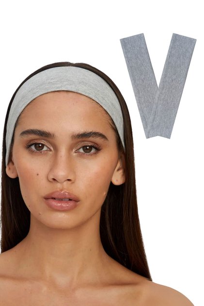 2-Piece Sports Headbands for Women & Men Thin Flexible Yoga Makeup Face Washing Hair Band Set Gray Melange