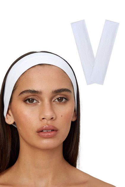 2-Piece Sports Headbands Women & Men Yoga Makeup Face Washing Hair Band Bandana Set of 2 White