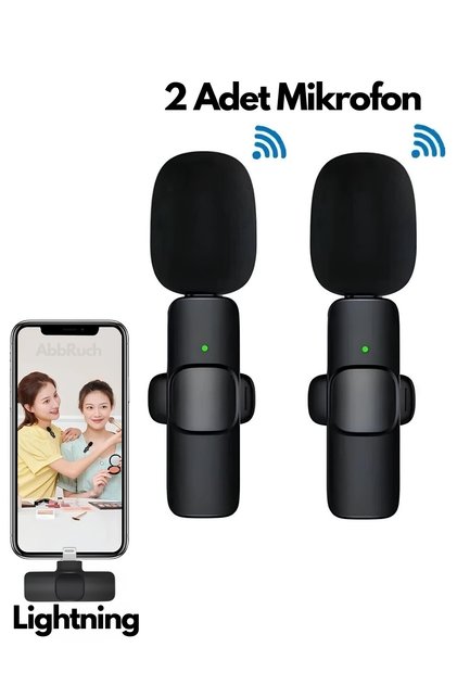 Kablosuz Yaka Mikrofonu Lightning 2 Adet Mini Mikrofon Youtube/tiktok/reels/podcast