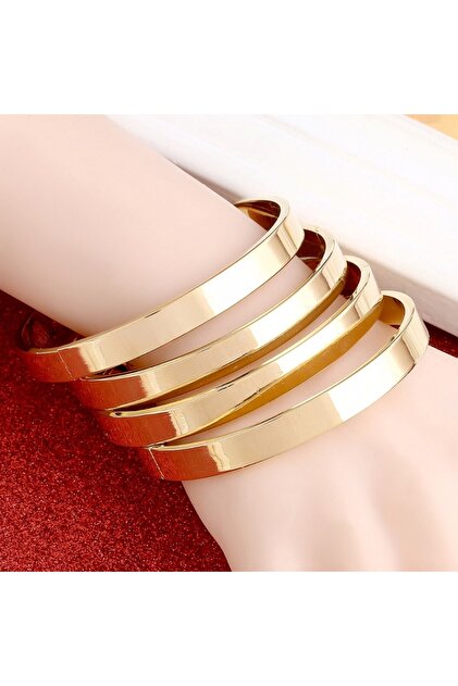 X-Lady Accessories Altın Renk Gold Detaylı 4'lü Kalın Düz Ajda