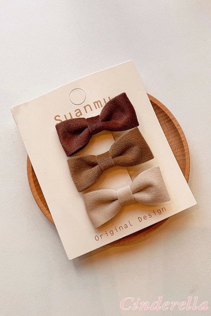 Velvet Fabric 3-Piece Ribbon Bow Hairpin Set - Girl's Clip and Hair Clip Model-2