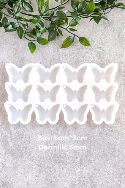 Epoksi Kalıp Kelebek Anahtarlık Delikli 12'li Set Epoksi Reçine Silikon Kalıbı