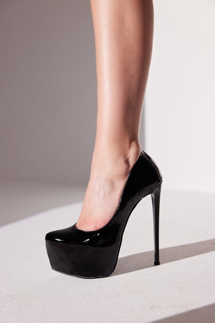 Kanya Black Patent Leather 15 cm Women's Classic Platform Heeled Shoes