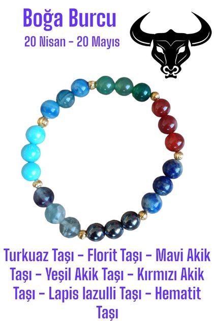 Taurus Bracelet (Turquoise, Fluorite, Blue, Green, Red Agate, Lapis Lazuli, Hematite Stones)
