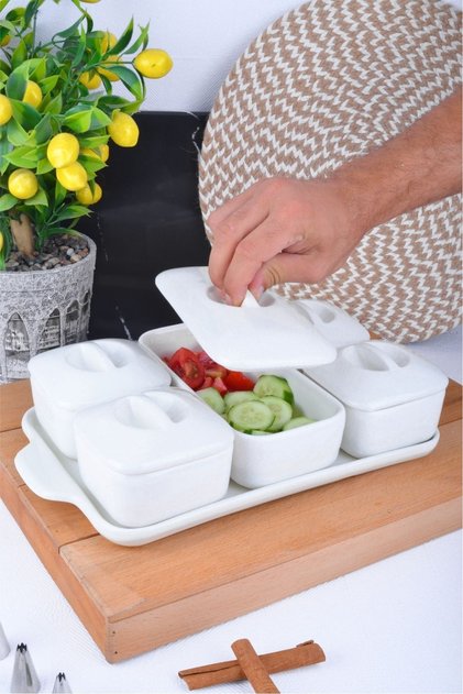 5-Piece Luxury Stand and Lid Presentation Bowl, Breakfast Bowl, Snack Bowl