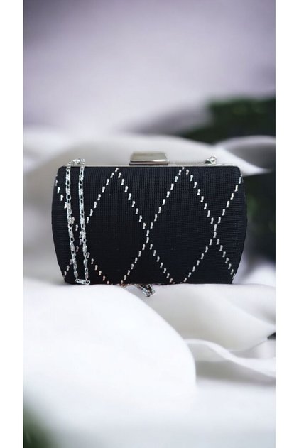 Black Suede Wire Crushed Bag - Chained and Modern Stylish
