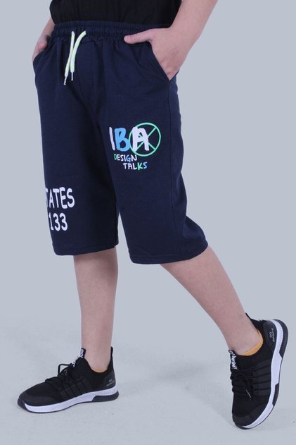 Iba Text Printed Double Pocket Detailed Boy's Navy Blue Capri Shorts