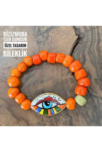 Handmade Ceramic Eye Bracelet with Glass Beads