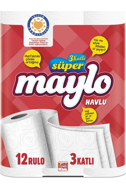 3 KATLI SÜPER MAYLO RULO HAVLU 12'Lİ