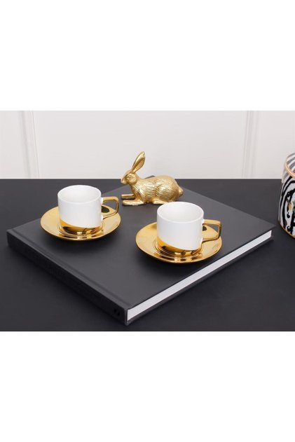 Opus Gold Gilt 280 ml 2-Person Porcelain Nescafe Tea Cup Set White Purebone-57