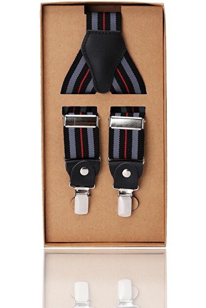 Men's Black Color Leather Connected Trouser Strap Pan36