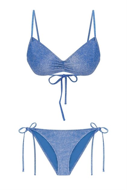 Lureks Cobalt Blue Gathered Strapless Bikini Set