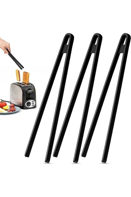 1 Piece Gray Black Silicone Tweezers 30 cm Non-Stick Non-Scratch Silicone Kitchen Tongs Heat Resistant