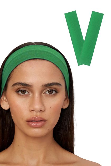 2-Piece Sports Headbands for Women & Men, Flexible Yoga Makeup Face Washing Hairband Set, Striped Green