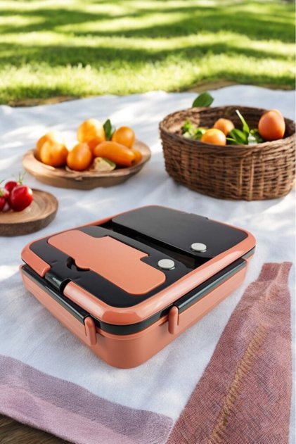 Food Carrying and Storage Container with Compartments Steel Chamber 25 Cm for Work Office School Orange - Yk1392 C320.025
