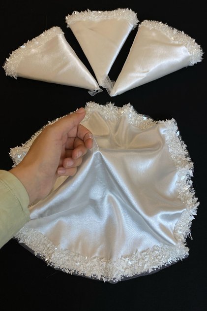 White Bridal Handkerchief, Halay Handkerchief, Sequined Beaded Pearled and Rhinestone Leaf Detail