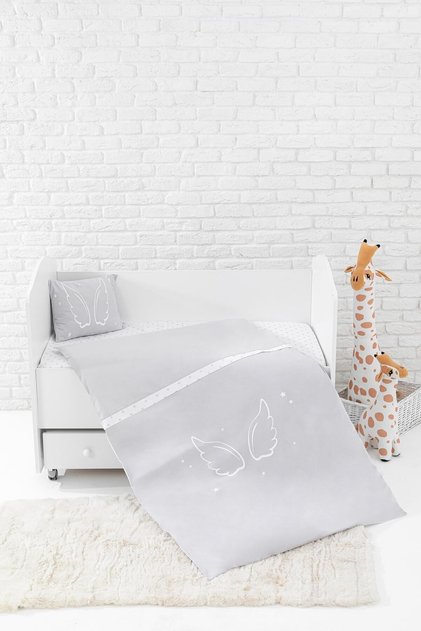 Angel Wings 3 Piece Baby Duvet Cover Set -Grey