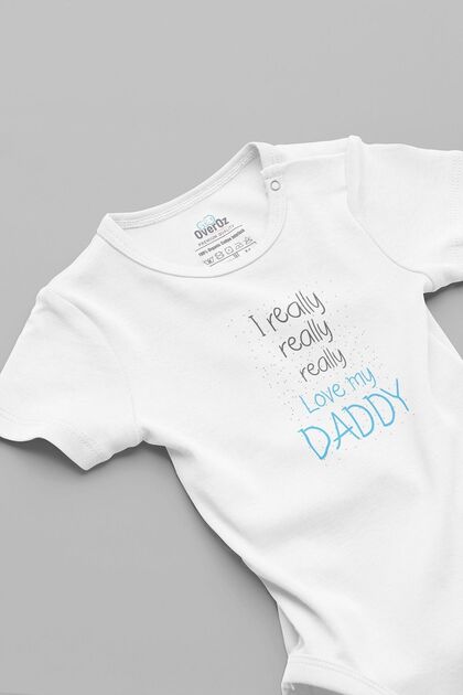 Organic 100% Cotton I Really Love My Daddy Father Baby Bodysuit White Bodysuit with Snap Fasteners 5839