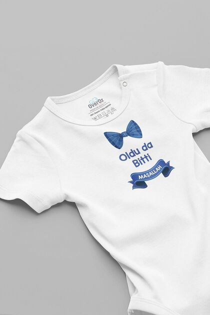Organic 100% Cotton, It's Over, Mashallah, Circumcision Printed Baby Bodysuit with Snap Fasteners, Bodysuit Jumpsuit 5898