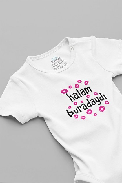 Organic %100 Cotton " Auntie Was Here" Kiss Printed Baby Bodysuit Snap-Fastened Bodysuit Romper 5122