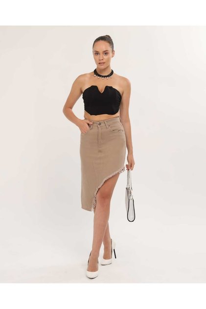 Kn Tasseled Linen Asymmetrical Women's Skirt
