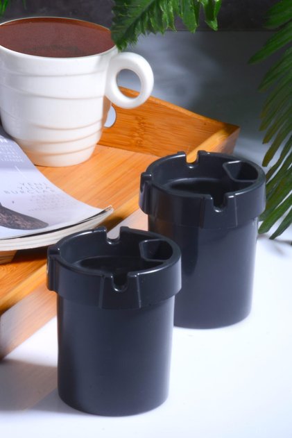 Plastik 2 Adet Koku Yapmaz Çakmaklık Hazneli Siyah Küllük Kül Tablası Kül Tabağı