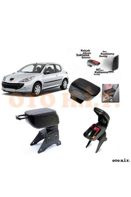 Peugeot 206 Plus Uyumlu Kol Dayama Ve Kolçak Sürgülü Bardaklıklı Ayarlanabilir Siyah Deri