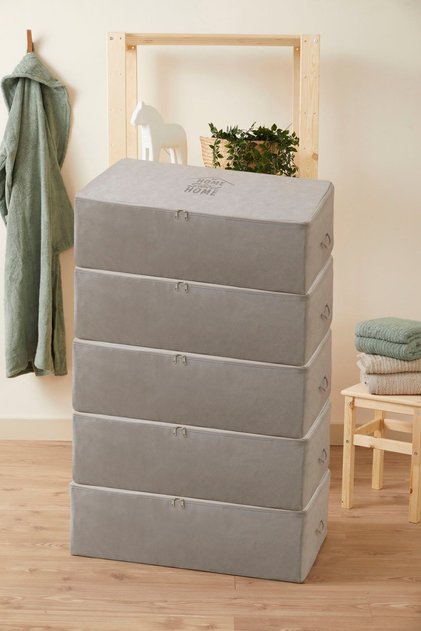 Hurç 5'li Mega Boy Gri Renk Baza Altı Yastık Yorgan Kazak Çeyiz Organizer Hurç ~ölçü: 5x(74X46X22)