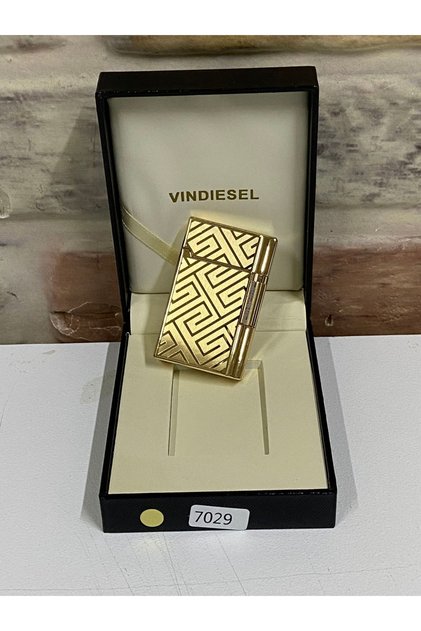 Sarı Gold Renk Gri Labirent Çizgi Desenli Gazlı Model Kişiye Özel Çakmak