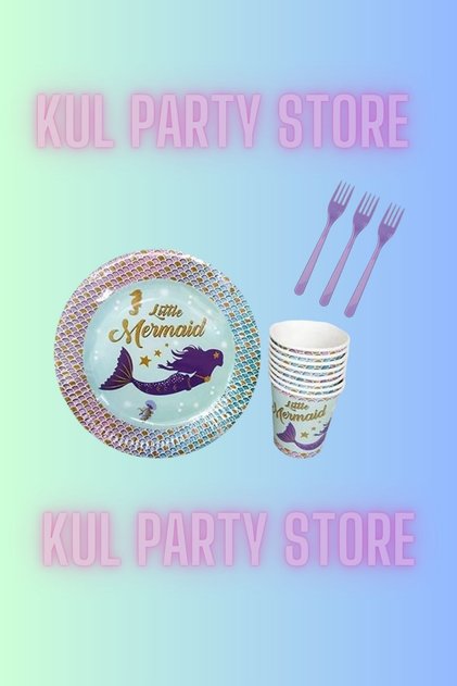 Mermaid 16-Person Cup and Saucer Fork Set - Birthday Party Concept